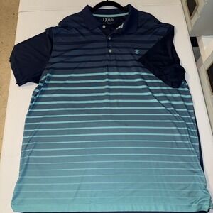 Izod Golf Polo Shirt XL Stretch Navy Teal Striped Mens Extra Large Performance
